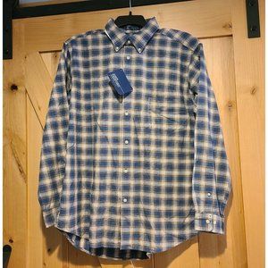 New! John Ashford Men L Flannel Shirt Blue Plaid Button Down Collar 100% Cotton